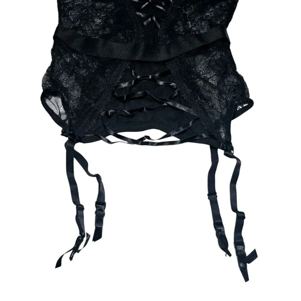 NWT Adore Me Women's Lingerie Lace Mesh Bustier Black Size‎ 32D Valentines Day